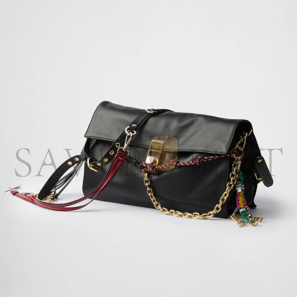 Pra*a soft sound large leather shoulder bag with charms 1bd378 (35*19.5*10.5cm)